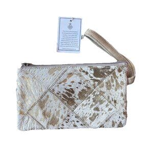 The Royal Standard Cow Print Leather Wristlet Bag Western Boho Country Glam NWT